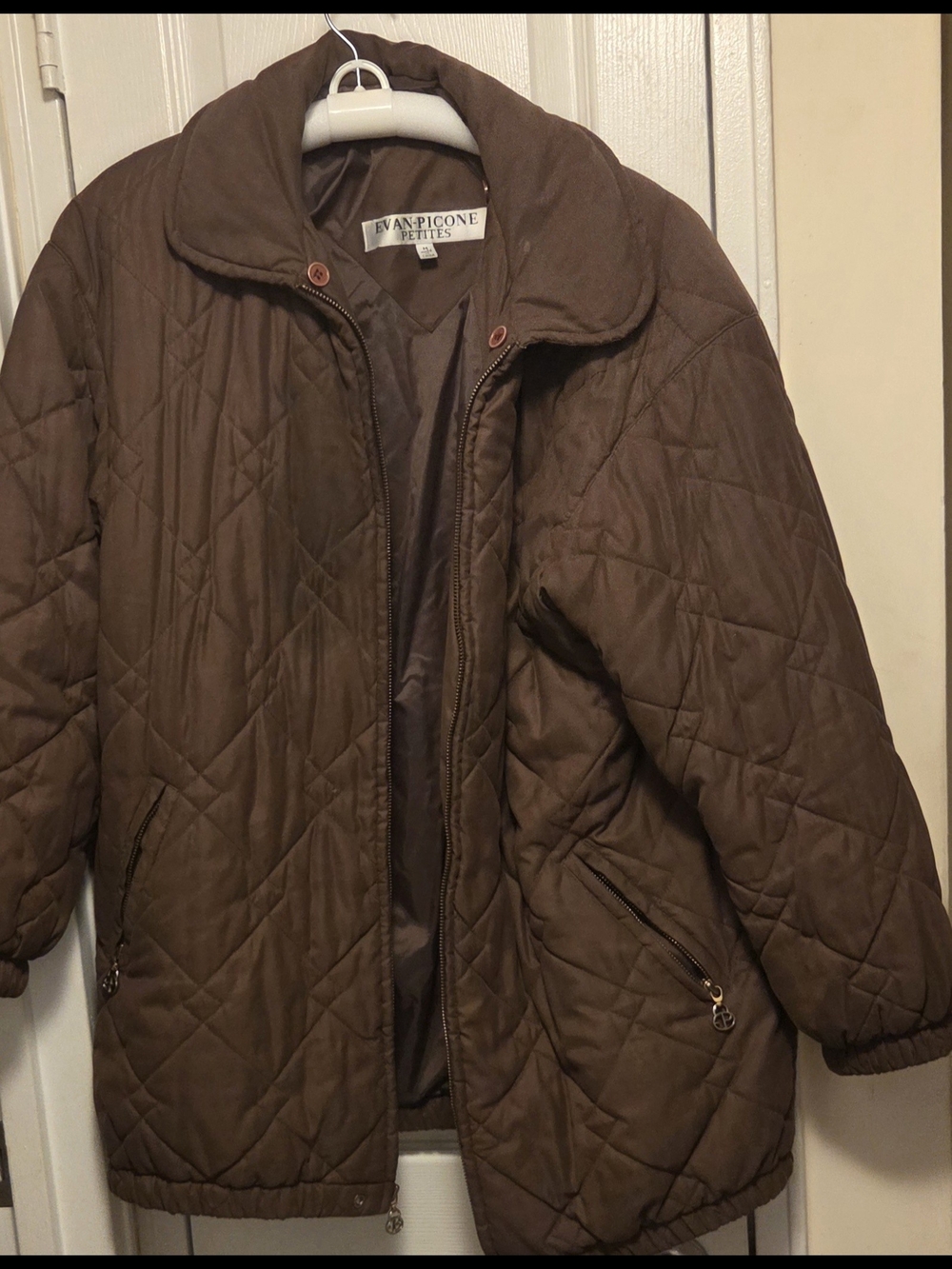 Evan Picone Quilted Chocolate Brown Puffer Jacket (MISSING BUTTON ON HOOD)
